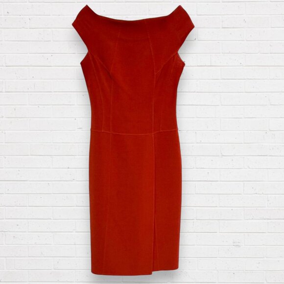 KaufmanFranco Red Wool Blend Sheath Dress Cap Sleeve Bodycon Cocktail Career - Picture 2 of 9